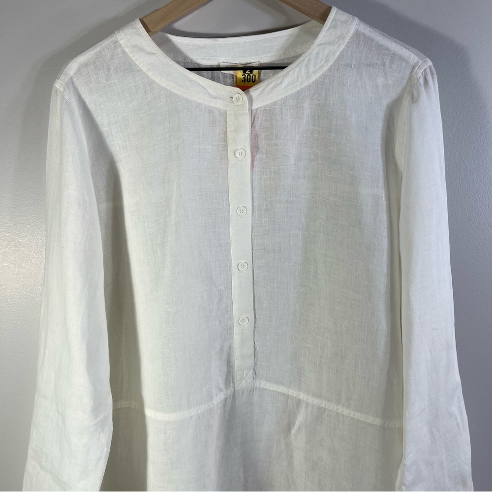 Eileen Fisher Women's White 100% Irish Linen Half Button Long Sleeve Tunic Sz M - Picture 5 of 11
